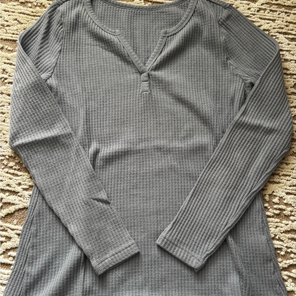 Light Blue Ribbed Long Sleeve Top